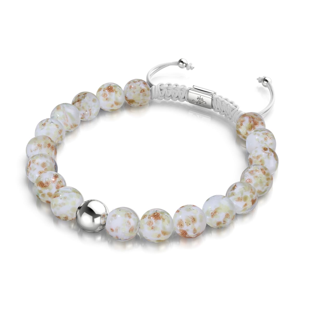 Ivoire | Argent | Bracelet macramé verre luciole